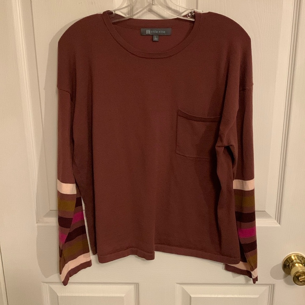 Title Nine Women’s Offsite Synergy Crew Neck Sweater Stripe SZ Large